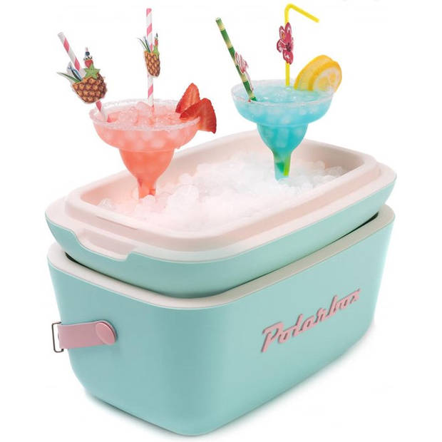 Polarbox retro koelbox Pop groen met roze band - 20 liter - Duurzaam geproduceerde trendy koelbox