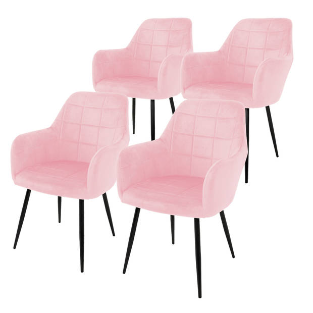 Set van 2 eetkamerstoelen, roze, met rugleuning en armleuningen