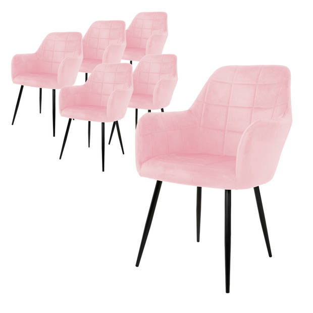 Set van 2 eetkamerstoelen, roze, met rugleuning en armleuningen