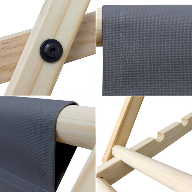 Opklapbare houten ligstoel 3 ligposities tot 120 kg antraciet