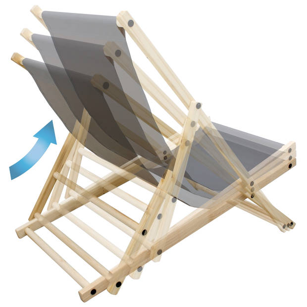 Opklapbare houten ligstoel 3 ligposities tot 120 kg antraciet