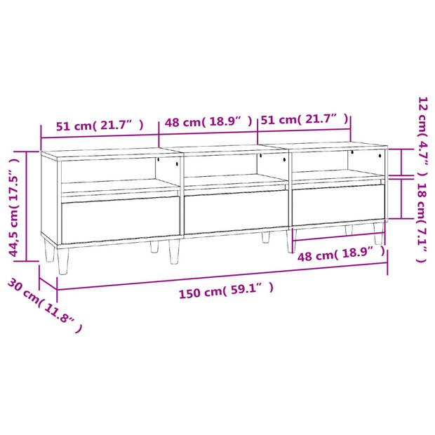 vidaXL Tv-meubel 150x30x44,5 cm bewerkt hout betongrijs