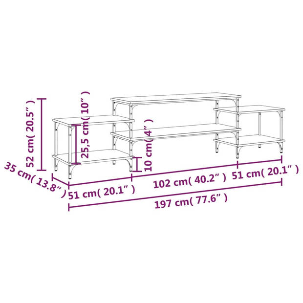 vidaXL Tv-meubel 197x35x52 cm bewerkt hout grijs sonoma eikenkleurig