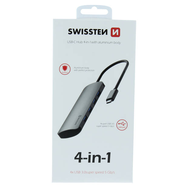 Swissten 4 in 1 Hub USB-C 4x USB-A Grijs