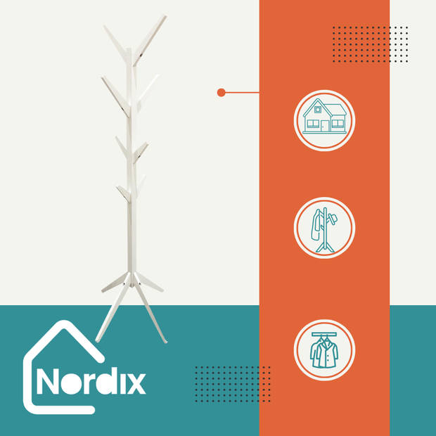 Nordix Staande kapstok - Wit - 177 cm - 8 Haken Hout