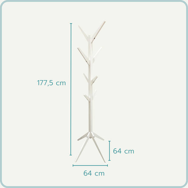 Nordix Staande kapstok - Wit - 177 cm - 8 Haken Hout