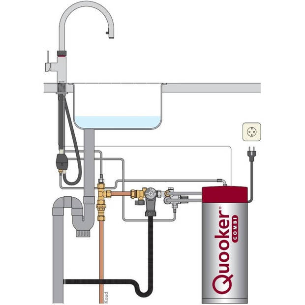 Quooker Flex Kokendwaterkraan - C uitloop - COMBI+ Reservoir - Chroom - 3 in 1