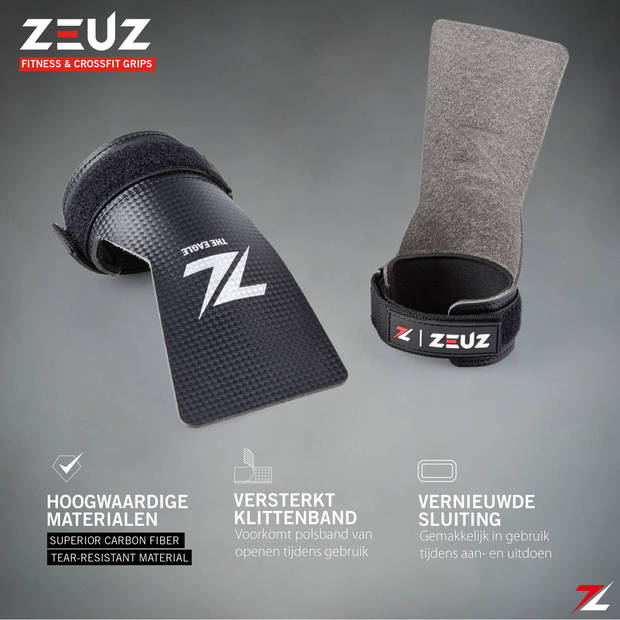 ZEUZ® Fitness & Crossfit Fingerless Grips – Sport Handschoenen – Turnen – Gymnastics – Zwart – Carbon - Maat XL