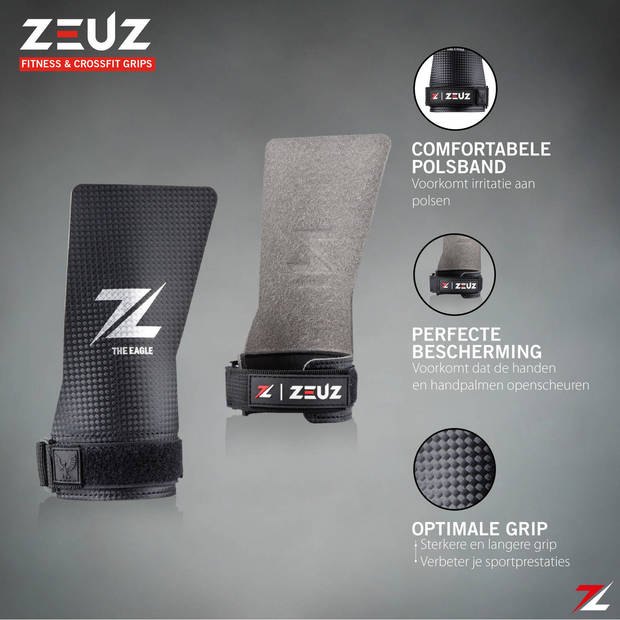 ZEUZ® Fitness & Crossfit Fingerless Grips – Sport Handschoenen – Turnen – Gymnastics – Zwart – Carbon - Maat XL