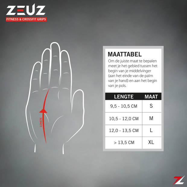 ZEUZ® Fitness & Crossfit Grips – Sport Handschoenen – Turnen – Gymnastics – Zwart – Carbon - Maat XL