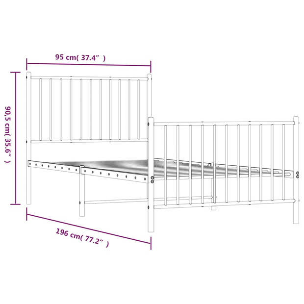 vidaXL Bedframe met hoofd- en voeteneinde metaal zwart 90x190 cm