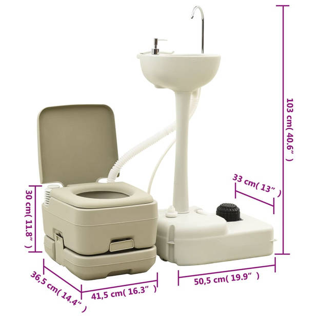 The Living Store Campingtoilet HDPE-PP 41.5x36.5x30cm - 10L afvaltank - T-type spoelsysteemThe Living Store