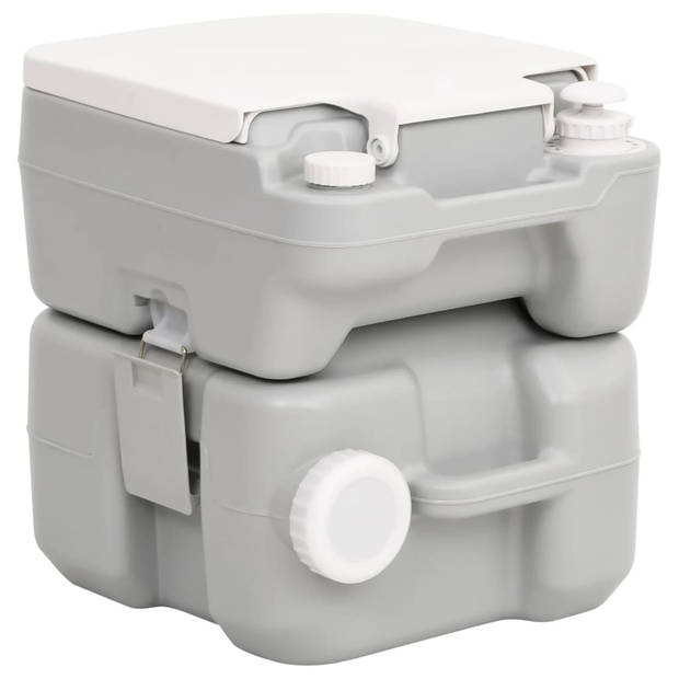 vidaXL Campingtoilet draagbaar 20+10 L HDPE grijs en wit