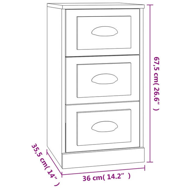 vidaXL Dressoir 36x35,5x67,5 cm bewerkt hout zwart