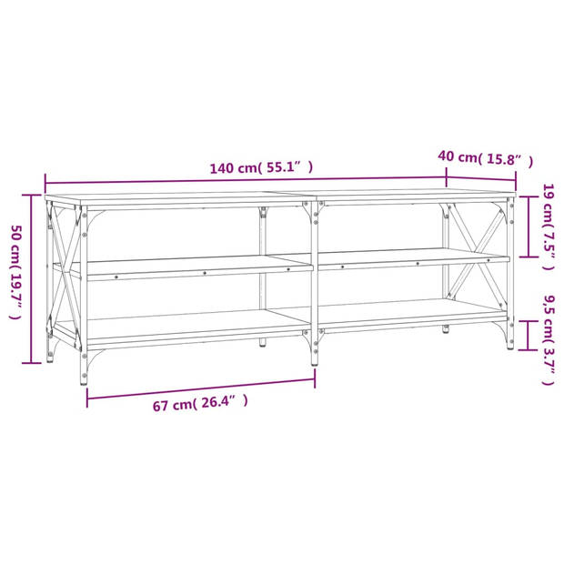 The Living Store TV-meubel Industrieel - Grijs Sonoma eiken - 140 x 40 x 50 cm - Duurzaam hout met ijzeren frame