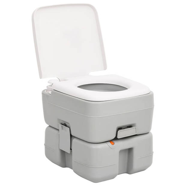 vidaXL Campingtoilet draagbaar 15+10 L HDPE grijs en wit