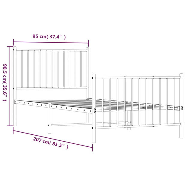 vidaXL Bedframe met hoofd- en voeteneinde metaal zwart 90x200 cm