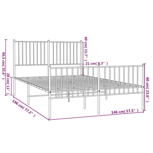 vidaXL Bedframe met hoofd- en voeteneinde metaal wit 140x190 cm