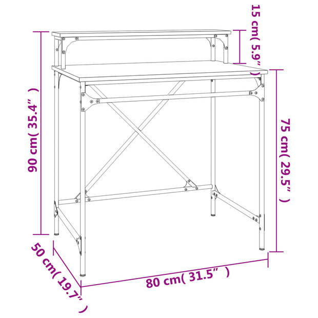 The Living Store Schrijftafel Industrieel - 80 x 50 x 90 cm - Sonoma eiken - Duurzaam materiaal - Stabiel frame - Ruim