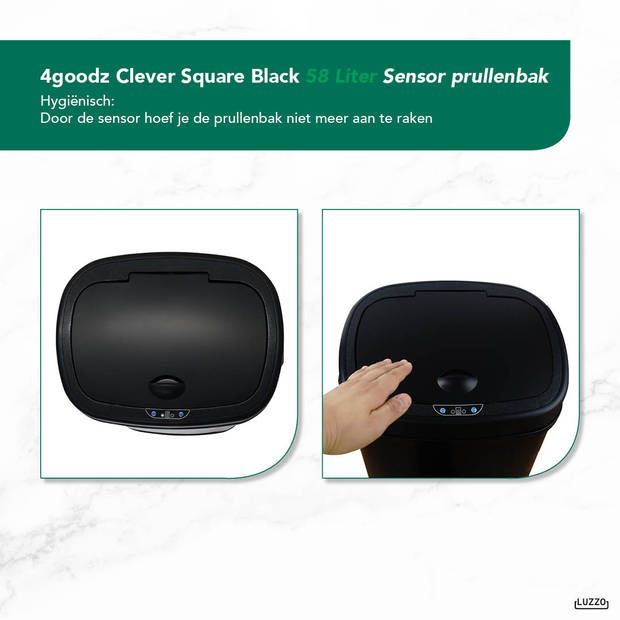 4cookz® Clever Square Black 58 liter Sensor Prullenbak - 29x40x68cm