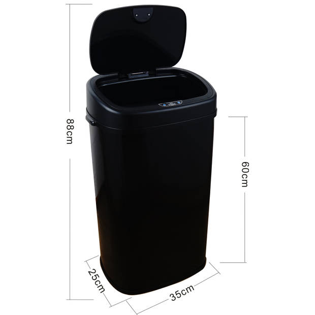 4cookz® Clever Square Black 58 liter Sensor Prullenbak - 29x40x68cm