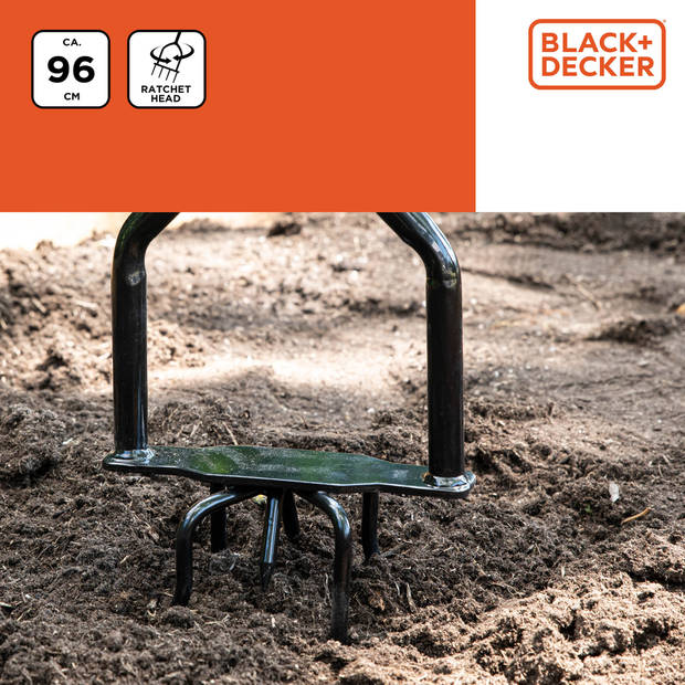 BLACK+DECKER Ratelcultivator - Draaiende Kop - Ergonomische Handgreep - Cultiveren en Onkruid Wieden - Zwart/Oranje