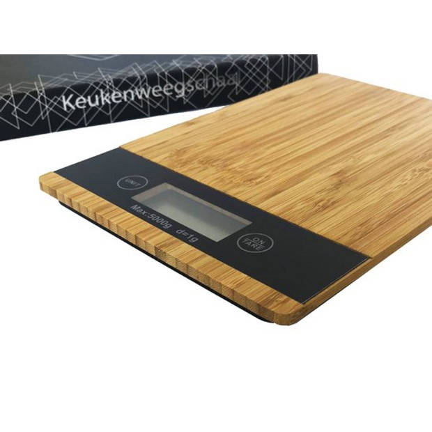 Perow Bamboe Digitale Keukenweegschaal - Precisie Weegschaal - Duurzame Keuken Weegschaal - Inclusief Batterijen