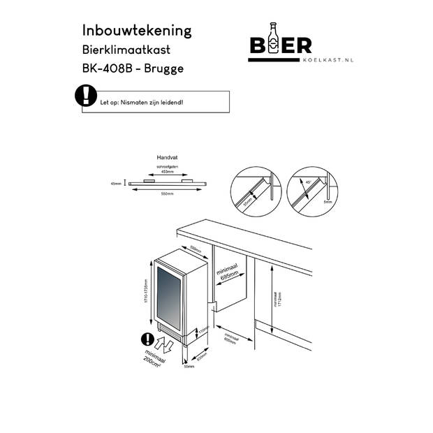 Bierkoelkast Brugge - Vrijstaand en onderbouw - Zwart - Bierklimaatkast 320 flessen - 171 x 59.8 x 68.5 cm - Glazen