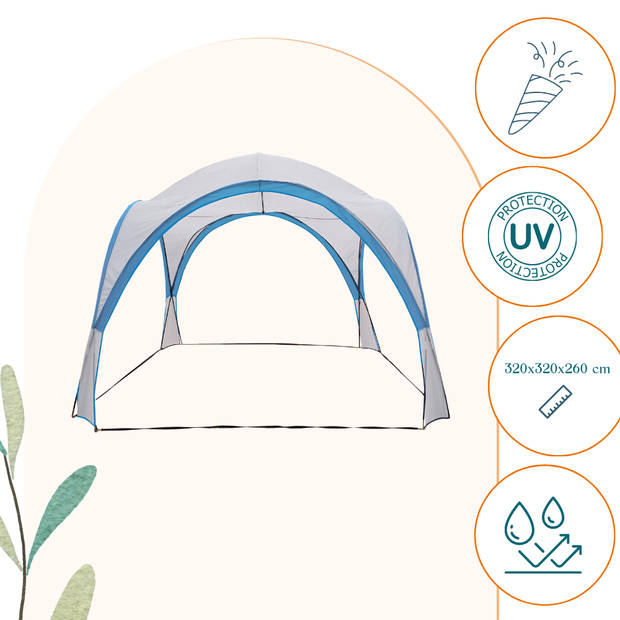 HIXA Aktive Partytent - Tent - Event - Shelter - Overzet - Wit - Blauw - 320x320x260cm