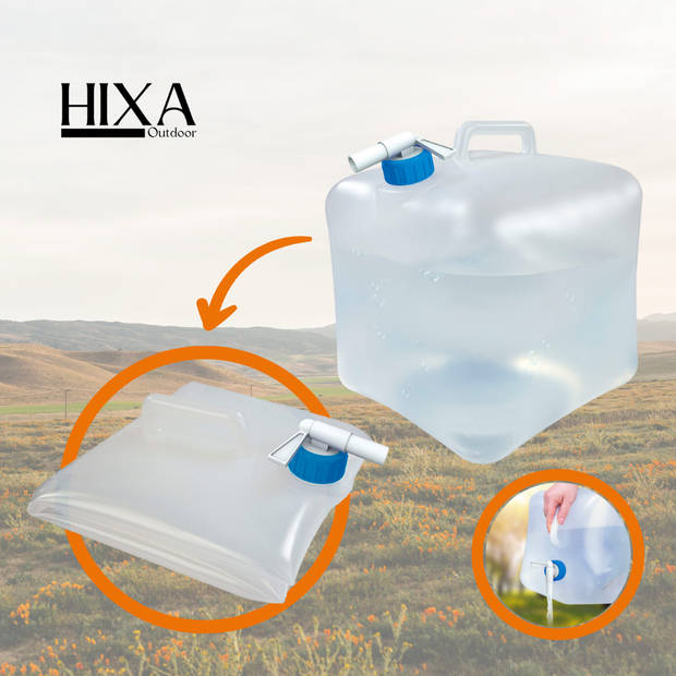 HIXA Aktive Jerrycan - 10 Liter - met Kraan - Opvouwbaar - 22x22x26cm - Kamperen