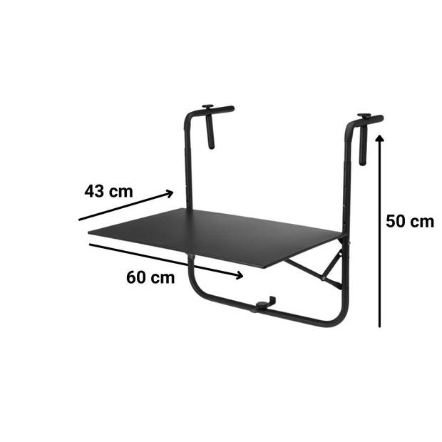 HIXA Aktive Balkontafel - Inklapbaar - Hangend - Zwart - 60x40x60cm