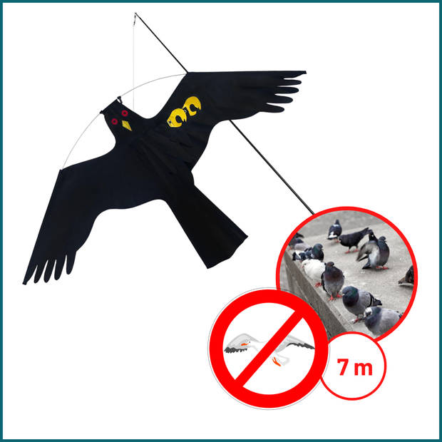 HIXA Vogelverjager - 7 Meter - Duivenverjager - Vogelverschrikker - Kraaien - Kite - Zwart - Nylon