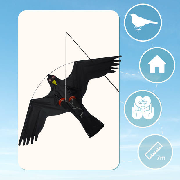 HIXA Vogelverjager - 7 Meter - Duivenverjager - Vogelverschrikker - Kraaien - Kite - Zwart - Nylon