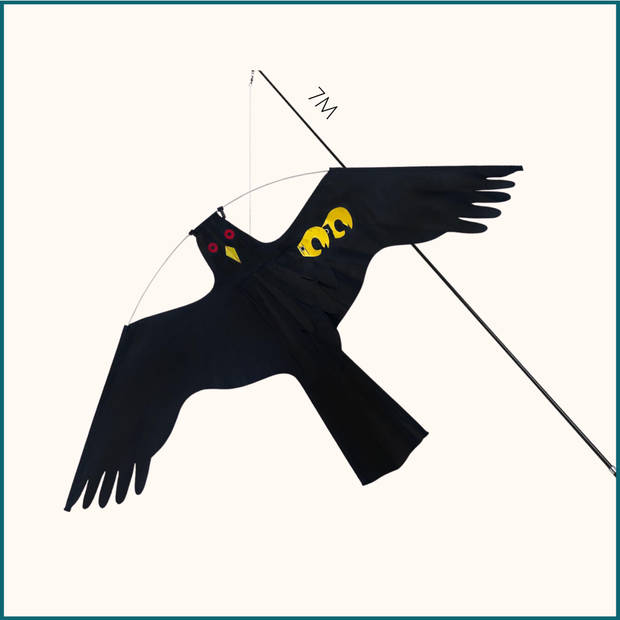 HIXA Vogelverjager - 7 Meter - Duivenverjager - Vogelverschrikker - Kraaien - Kite - Zwart - Nylon