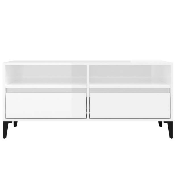 The Living Store TV-kast - klassiek design - veel opbergruimte - hoogglans wit - 100 x 34.5 x 44.5 cm