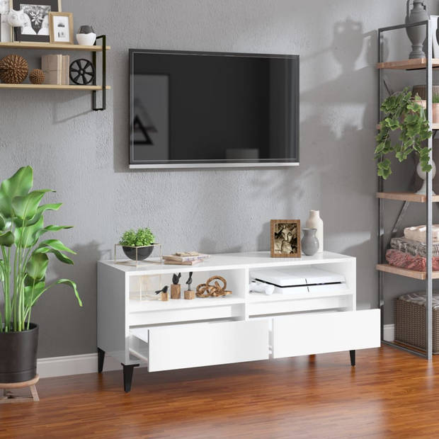 The Living Store TV-kast - klassiek design - veel opbergruimte - hoogglans wit - 100 x 34.5 x 44.5 cm