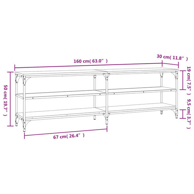 The Living Store Tv-meubel Industrieel - 160 x 30 x 50 cm - Gerookt eiken - Duurzaam hout en ijzer