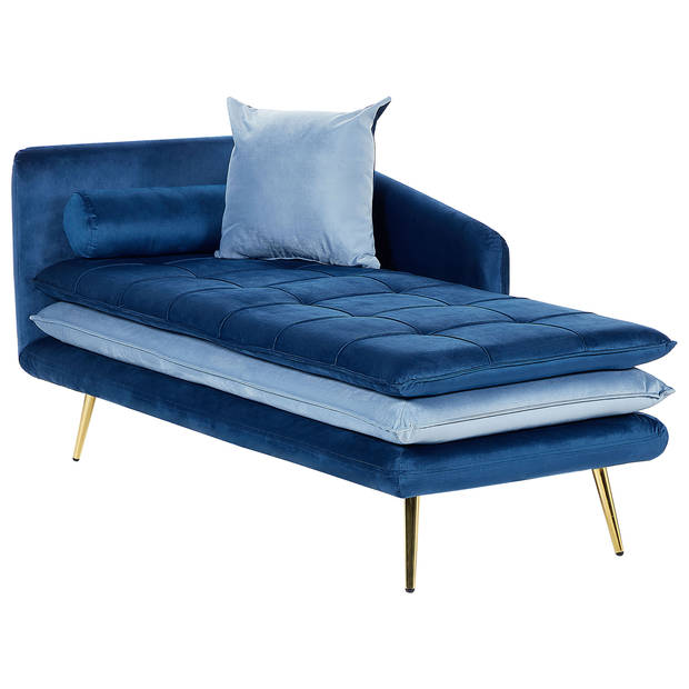 Beliani GONESSE - Chaise longue-Blauw-Fluweel