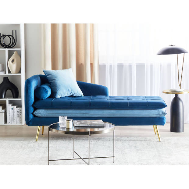 Beliani GONESSE - Chaise longue-Blauw-Fluweel