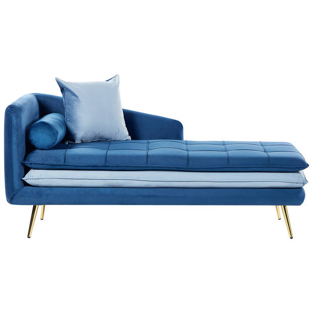 Beliani GONESSE - Chaise longue-Blauw-Fluweel