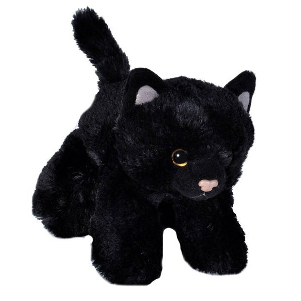 Pluche knuffel kat/poes zwart 18 cm met A5-size Happy Birthday wenskaart - Knuffel huisdieren