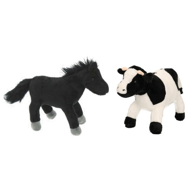 Pluche knuffel boerderijdieren set Koe en Paard van 20 cm - Knuffel boederijdieren