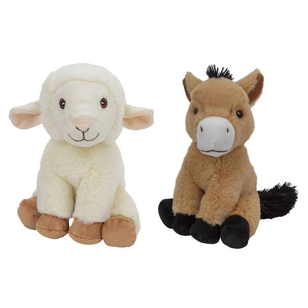 Pluche boerderijdieren knuffels Schaap en Paard van 23 cm - Knuffel boederijdieren