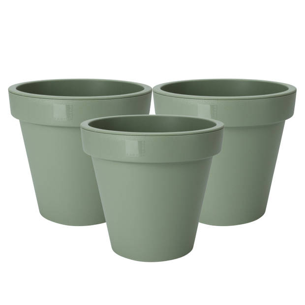 Pro Garden Plantenpot/bloempot - 3x - Tuin buiten - kunststof - groen - D30 cm - Plantenpotten