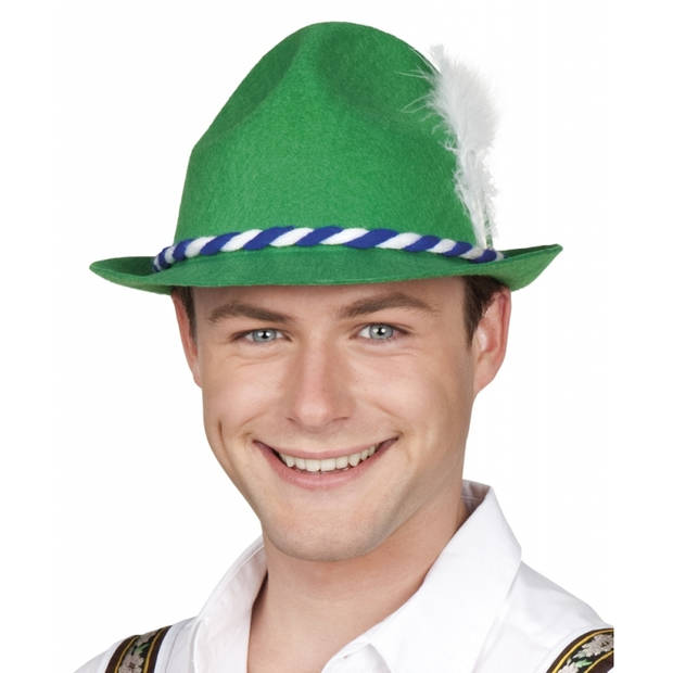 2x stuks groene bierfeest/oktoberfest hoed met blauw/wit Beieren koord verkleed accessoire voor dames/heren - Verkleedho
