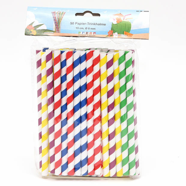 Drinkrietjes - papier - set 50x - multicolor kleuren - 15 cm - verjaardag/feestje - Drinkrietjes