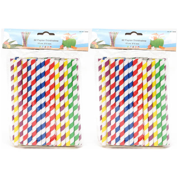 Drinkrietjes - papier - set 100x - multicolor kleuren - 15 cm - verjaardag/feestje - Drinkrietjes