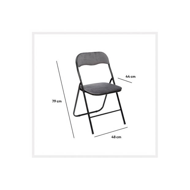 5Five Klapstoel met fluweel zitting - grijs - 44 x 48 x 79 cm - metaal - Klapstoelen