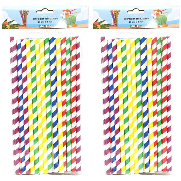 Drinkrietjes - papier - set 100x - multicolor kleuren - 23 cm - verjaardag/feestje - Drinkrietjes