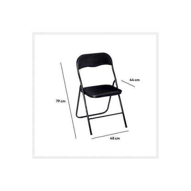 5Five Klapstoel met pvc zitting - zwart - 44 x 48 x 79 cm - metaal - Klapstoelen
